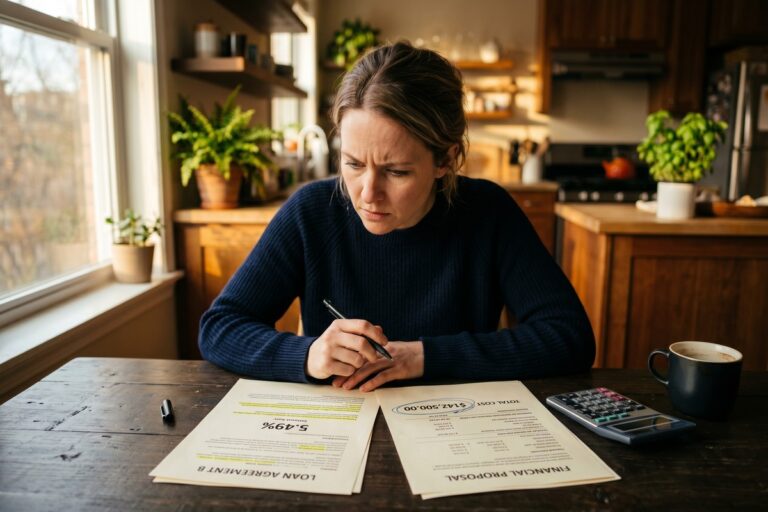 Borrower comparing APR versus total loan cost on a financial document