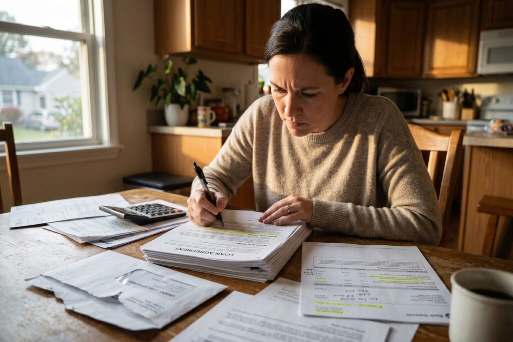 Borrower reviewing loan documents to understand their dispute rights and consumer protections