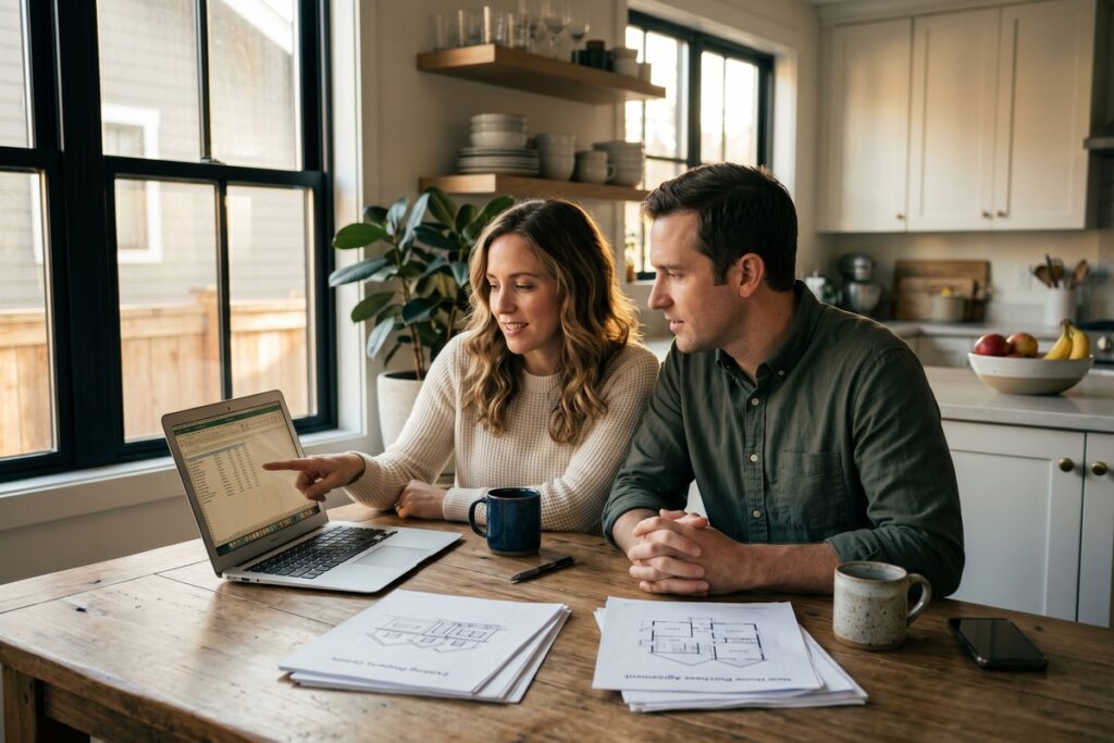 Everyday borrower reviewing bridge loan options on a laptop at home