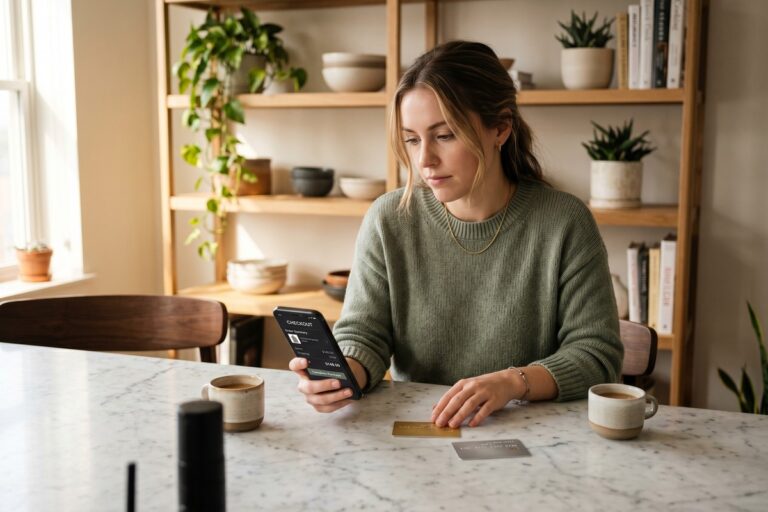 A person at a checkout screen choosing between a credit card and a buy now pay later option on a smartphone