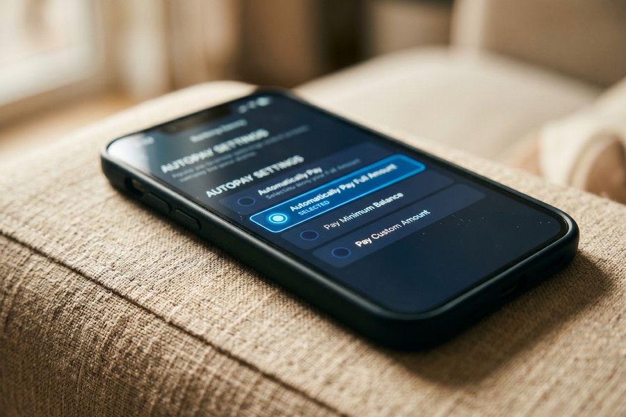 Side-by-side autopay settings screen showing statement balance vs minimum payment options
