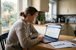 Person using laptop to search the CFPB complaint database before applying for a loan