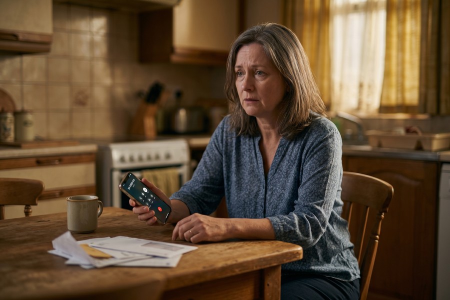 A person reviewing unpaid bills and a laptop showing loan options side by side