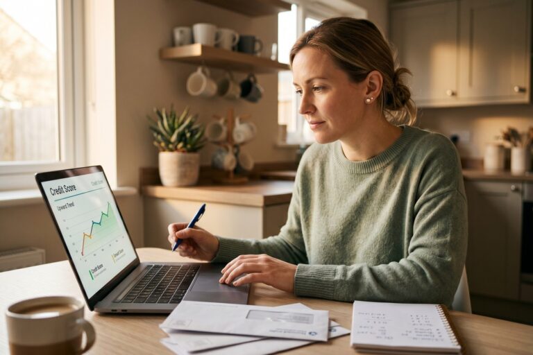 Person reviewing credit report and finances after job loss while unemployed