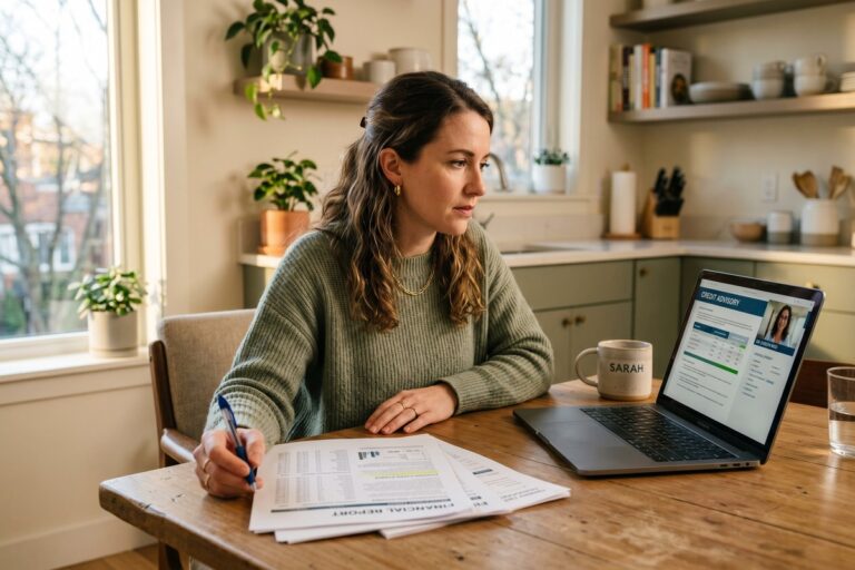 Person comparing credit repair company services versus DIY credit repair options at a desk with credit report documents