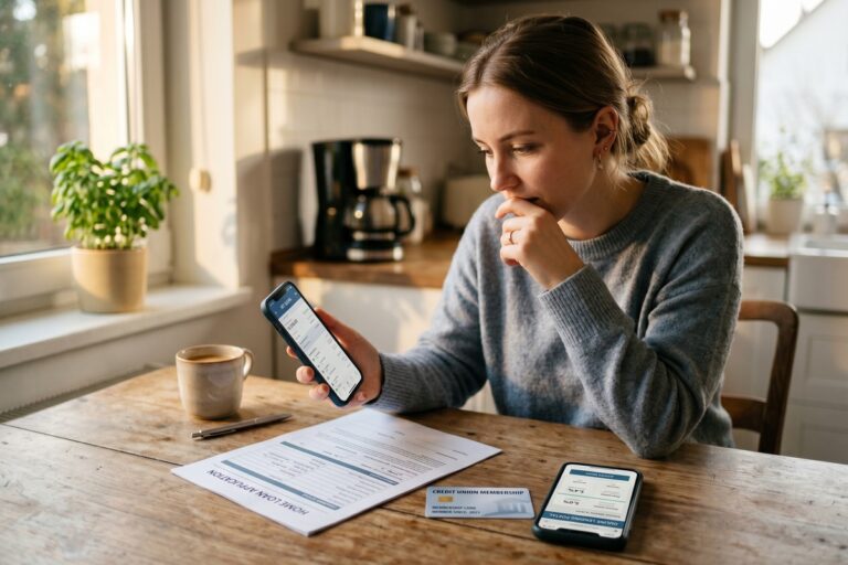 Person comparing credit union short-term loan options with online lenders on a laptop