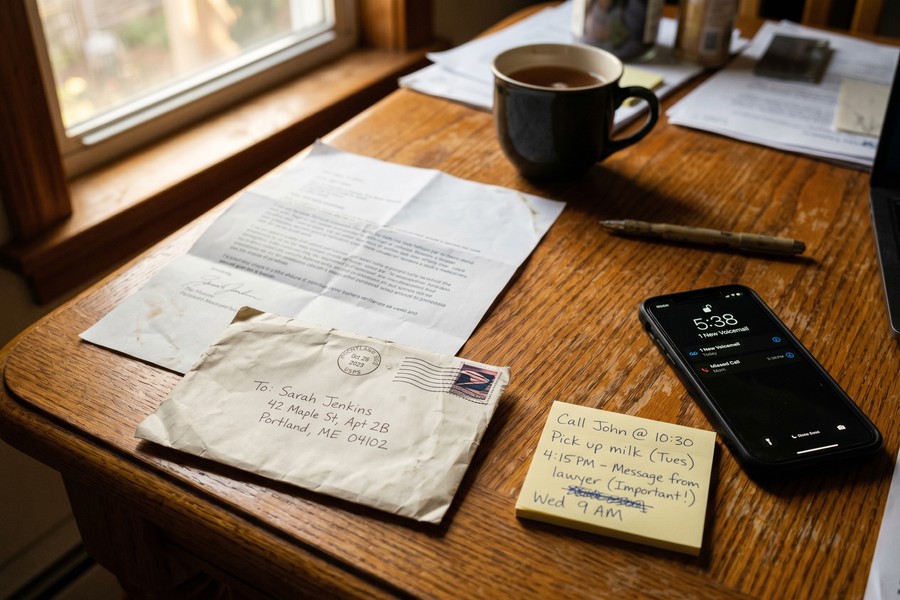 Consumer writing in a debt collection contact log with dates, times, and collector names