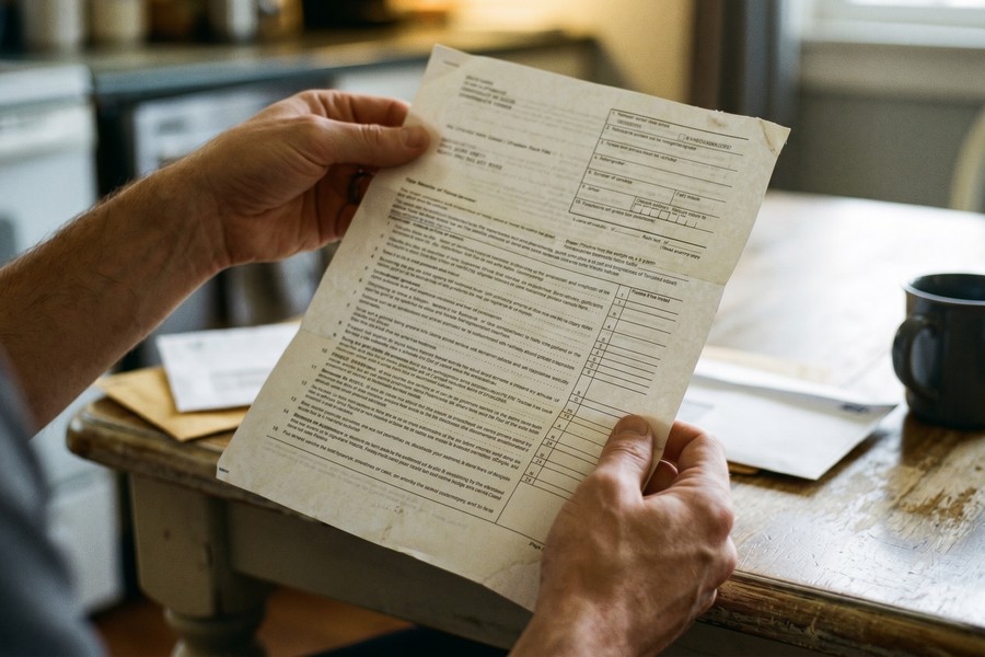 A person reviewing documents at a desk with a CFPB complaint form and certified mail receipts visible