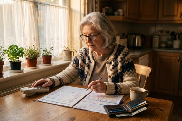 Senior woman reviewing emergency cash options on a laptop at home