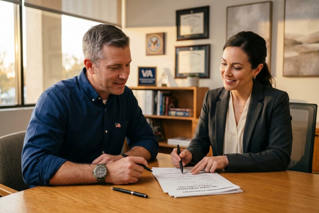 Veteran reviewing emergency loan options and military financial assistance programs on a laptop