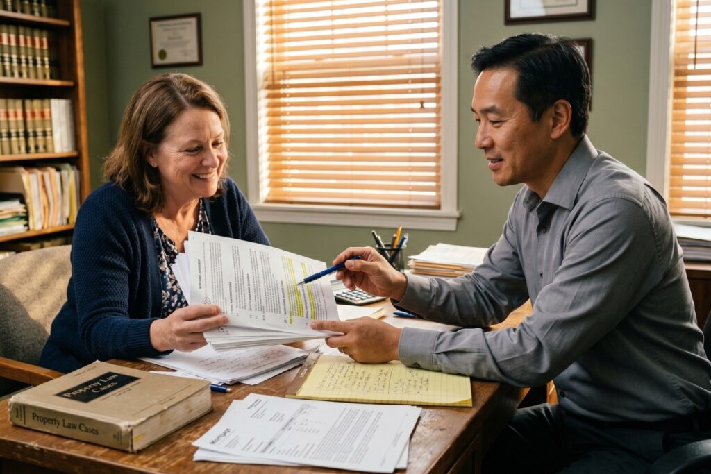 Predatory lending victim consulting a free legal aid attorney for help