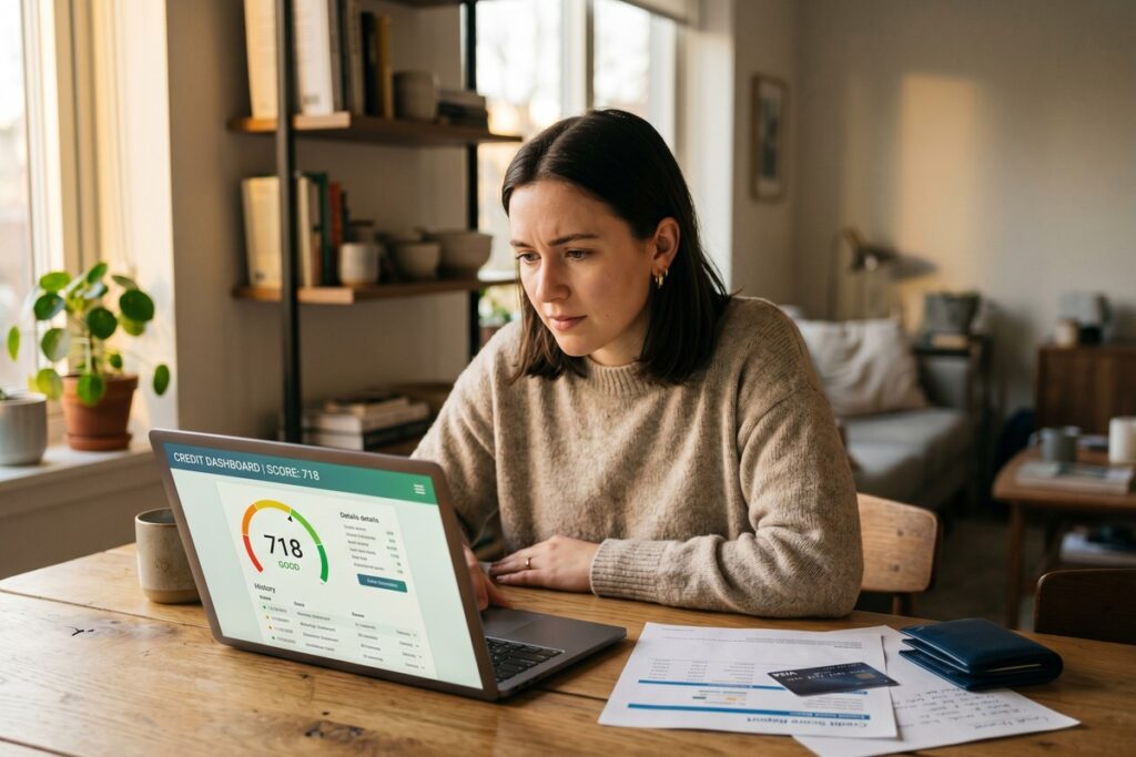 Person reviewing credit report showing hard inquiry credit score impact on a laptop screen