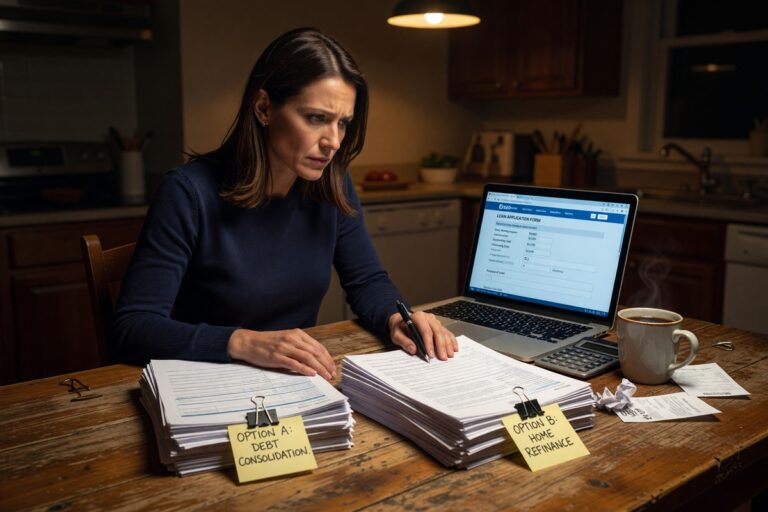 Person comparing installment loan vs line of credit options during a cash crisis