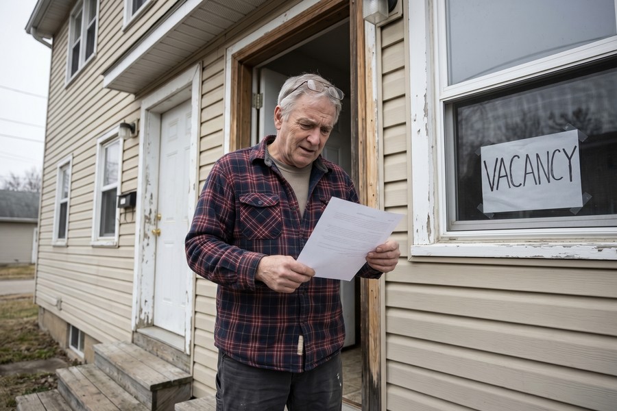 A renter reviewing their credit report on a laptop before submitting a rental application