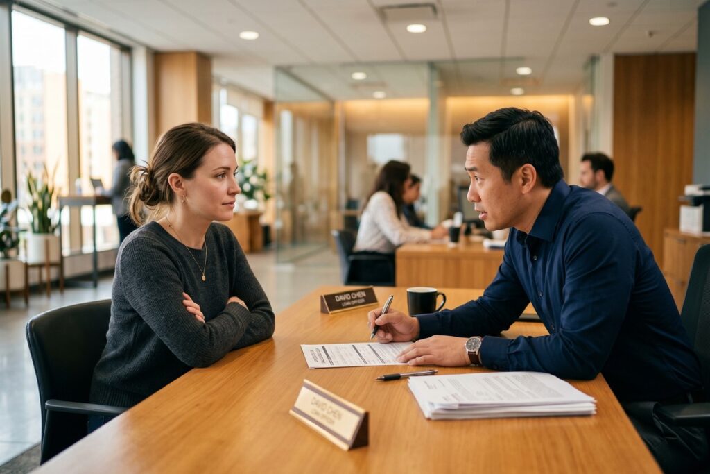 Borrower reviewing loan application documents with lender discrimination awareness