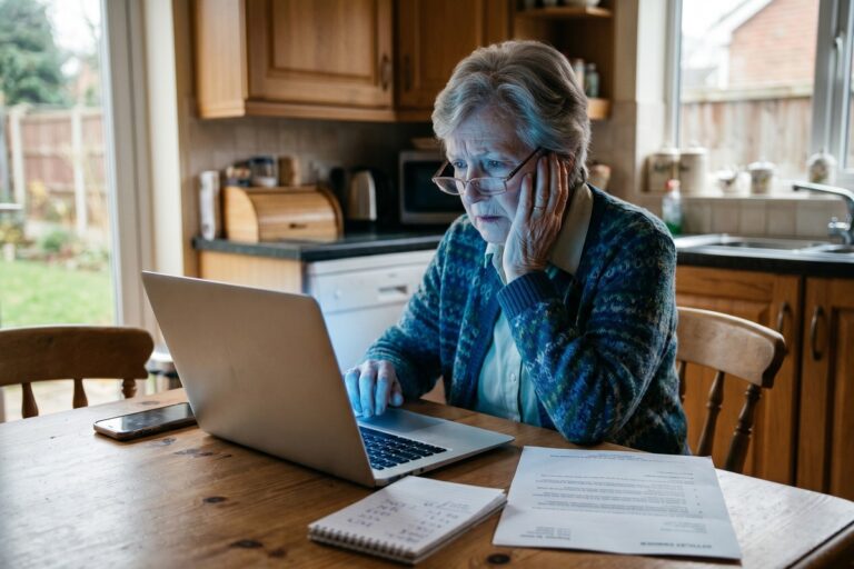 Senior adult reviewing suspicious loan documents to avoid loan scams
