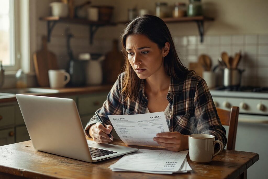 Person reviewing no credit check loan options on a laptop with documents on desk