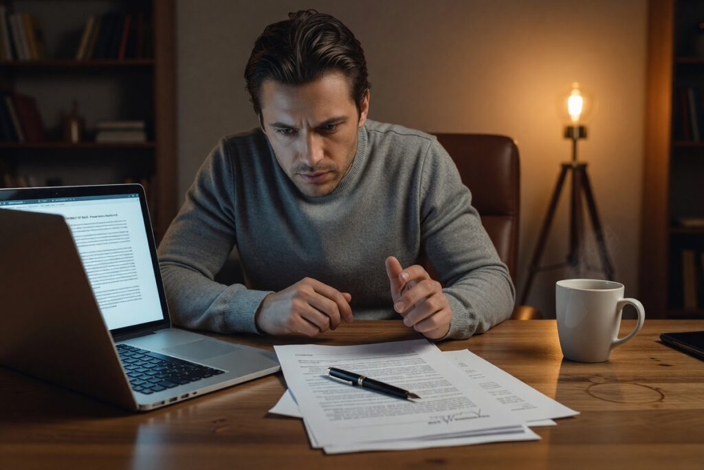 Borrower reviewing online loan agreement on laptop to avoid common mistakes