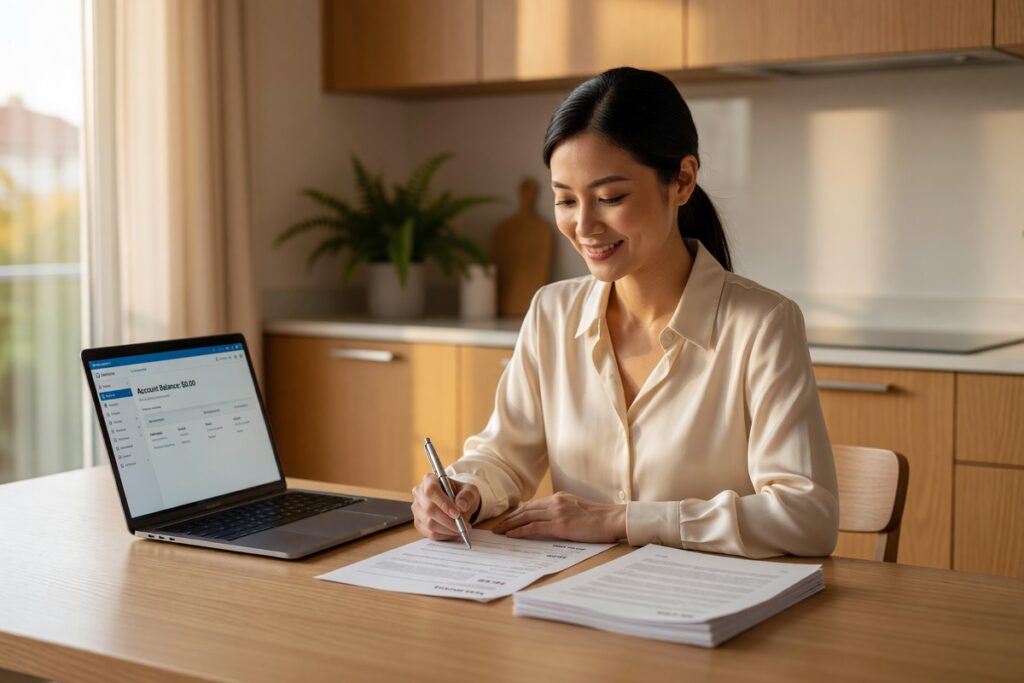 Person reviewing short-term loan documents to pay off loan early and avoid hidden penalties