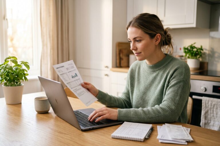 Person reviewing budget plan to pay off short-term loan fast