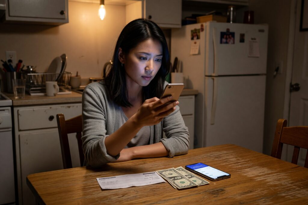 Side-by-side comparison of payday loans and cash advance apps on a smartphone screen in 2026