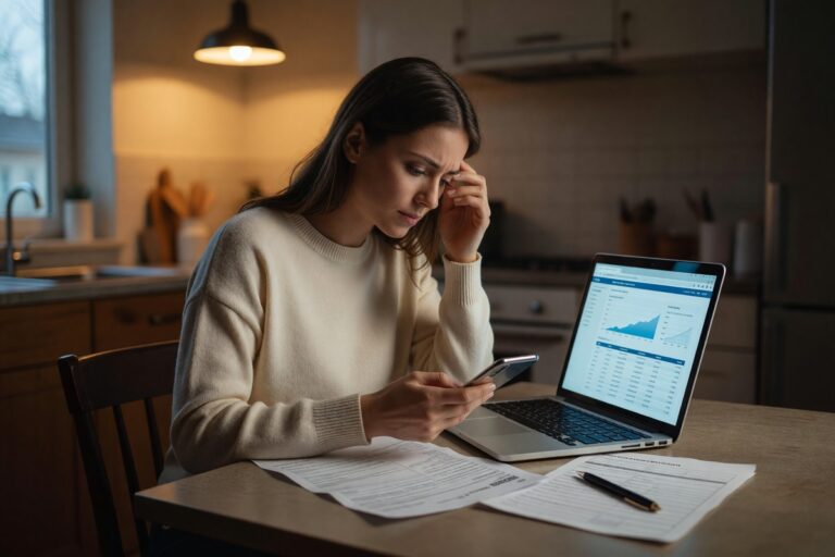 Person comparing personal loan vs paycheck advance options on a laptop for emergency funding
