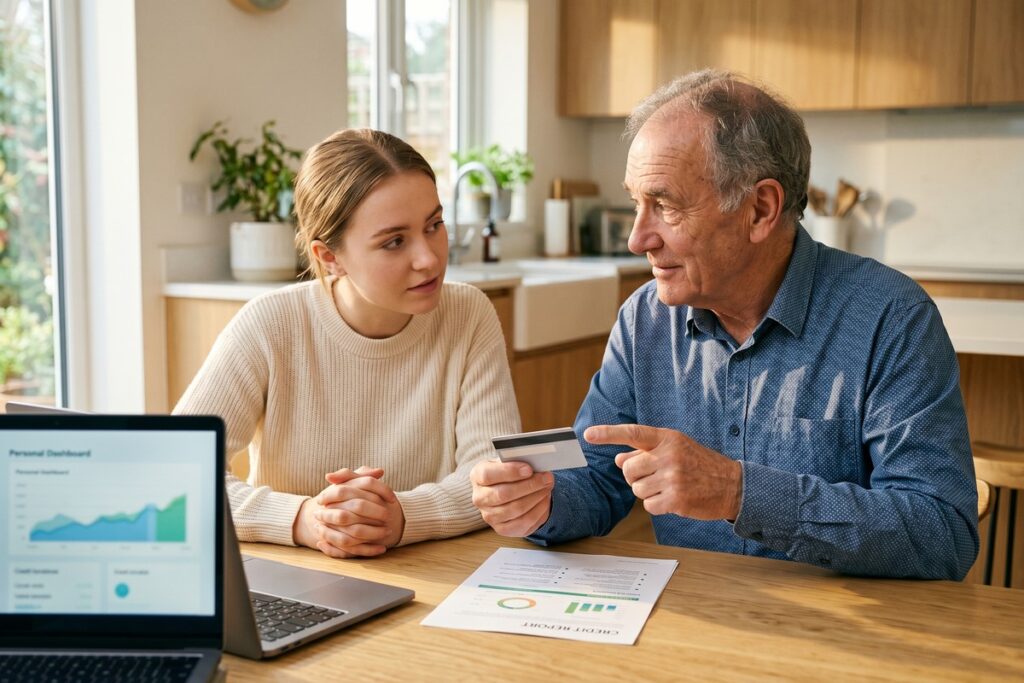 Person reviewing credit report while learning about the piggybacking credit strategy on a laptop