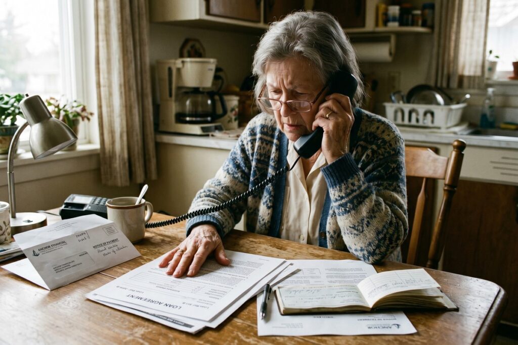 Senior couple reviewing loan documents carefully to avoid predatory lending schemes