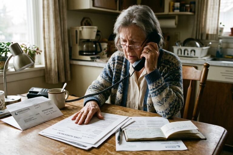 Senior couple reviewing loan documents carefully to avoid predatory lending schemes