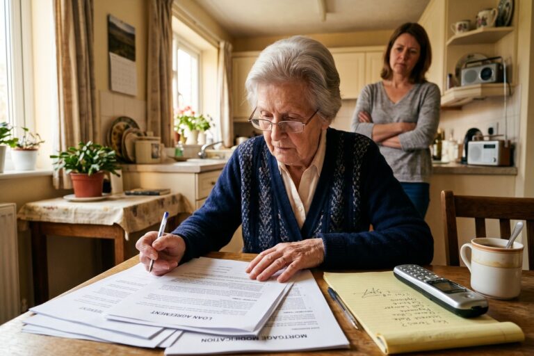 Senior couple reviewing loan documents with a consumer protection attorney to recover money from a predatory loan