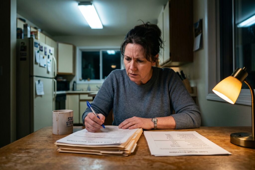Borrower reviewing loan documents to identify predatory vs fair lending practices