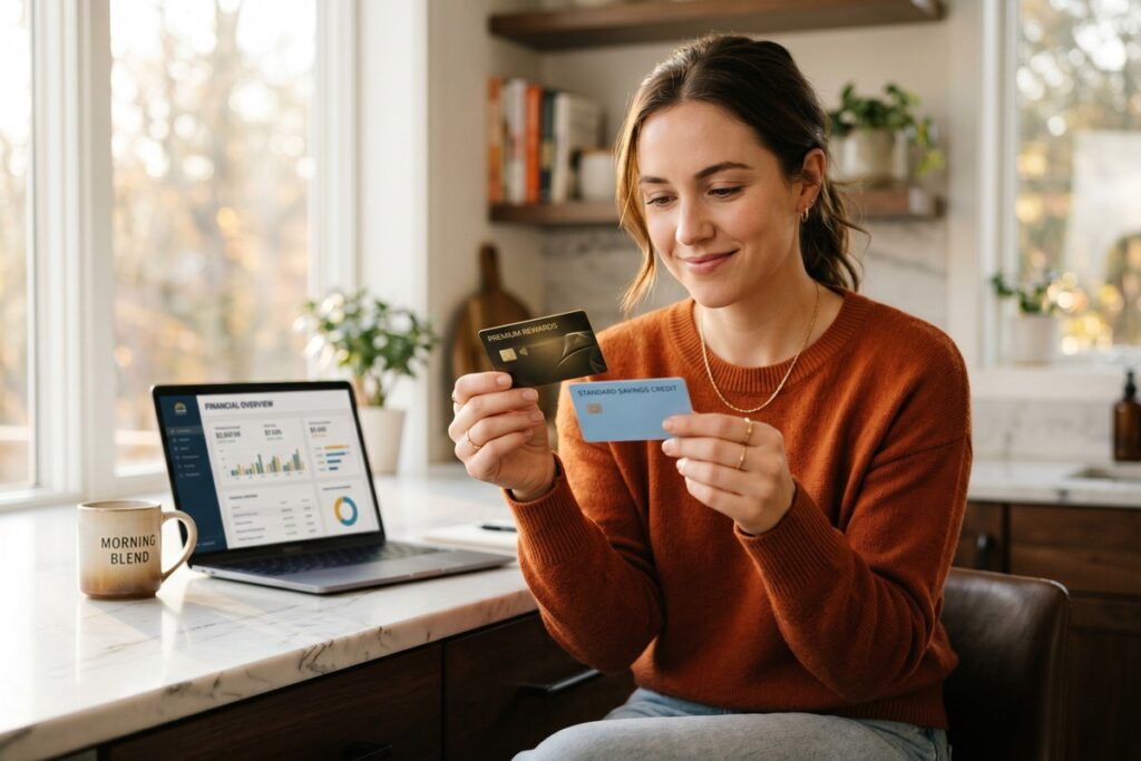 Person upgrading from a secured credit card to an unsecured card as part of their credit building journey