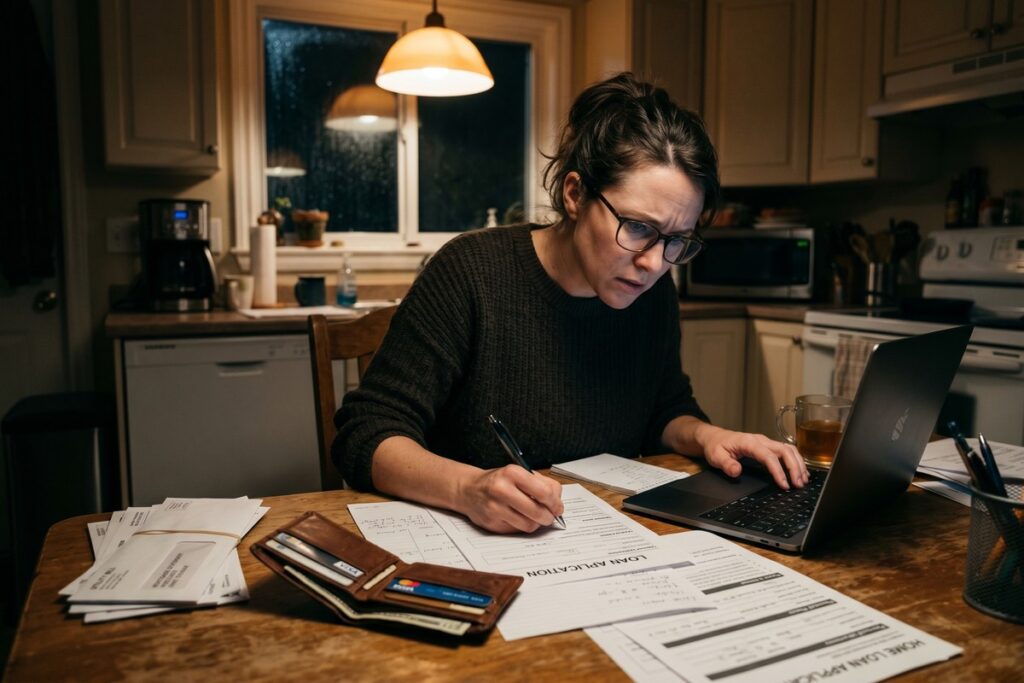 Person comparing secured vs unsecured emergency loan options on a laptop