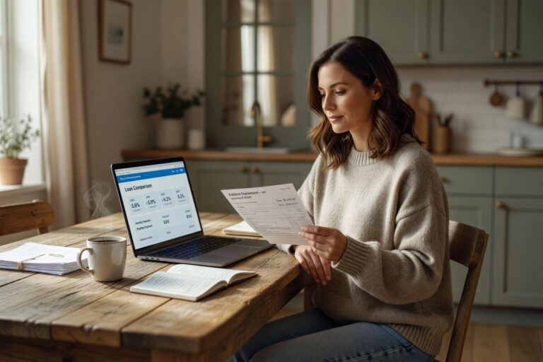 Person reviewing a medical bill and comparing short-term loan options versus a hospital payment plan