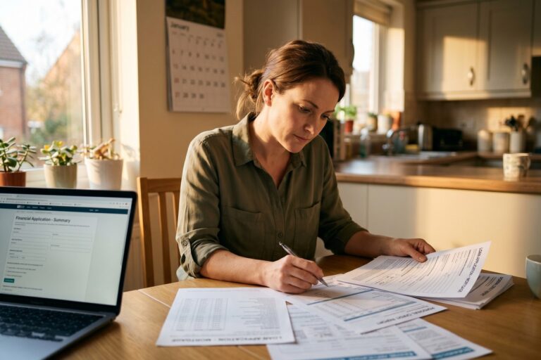 Person reviewing short-term loan options on a laptop after bankruptcy discharge
