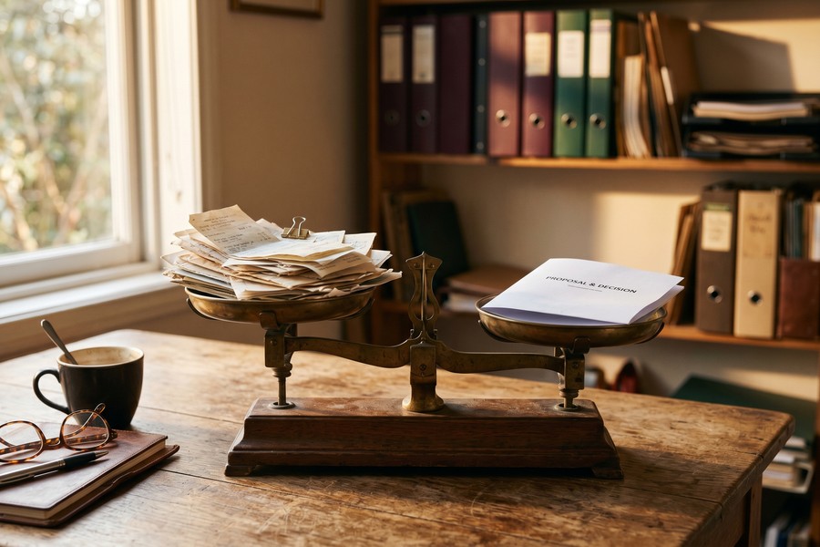Commission income worker reviewing loan documents and bank statements at a desk