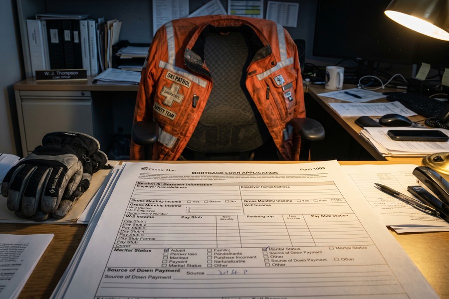 Seasonal worker reviewing loan documents and bank statements during peak earning season