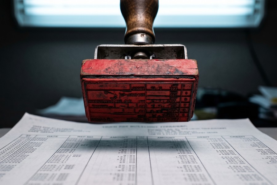 Teacher reviewing employment contract and loan application documents at desk