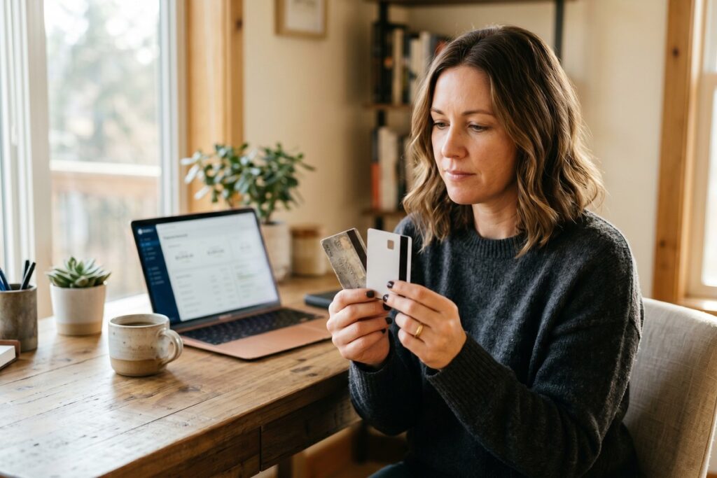 Person deciding whether to close old credit cards or keep them open