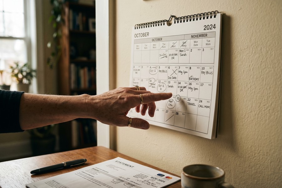 Timeline diagram showing statement closing date versus payment due date on a 30-day billing cycle