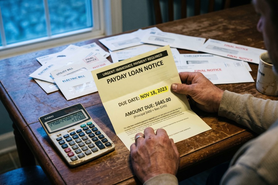 Side-by-side cost comparison showing personal loan versus payday loan fees on paper