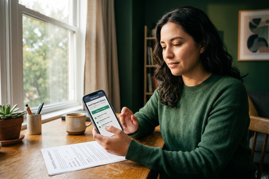 Secured credit card and credit-builder loan documents side by side on a table