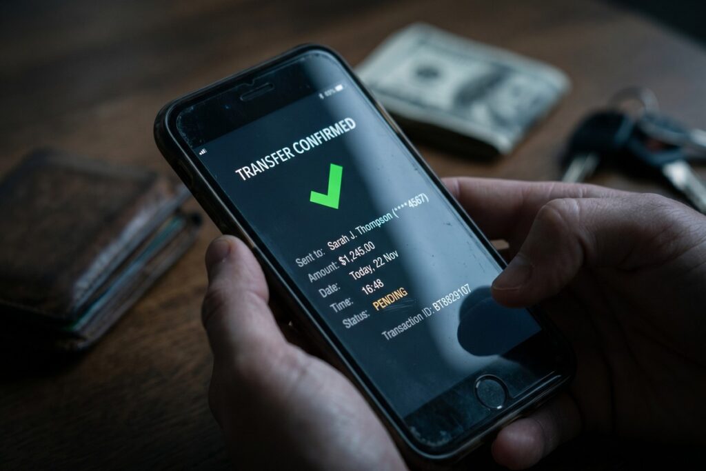 Person checking phone for emergency cash approval notification